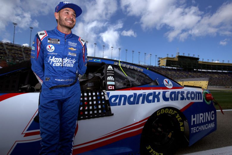 KANSAS CITY, KANSAS - OCTOBER 24: Kyle Larson, driver of the #5 HendrickCars.com Chevrolet, waits on the grid prior to the NASCAR Cup Series Hollywood Casino 400 at Kansas Speedway on October 24, 2021 in Kansas City, Kansas. (Photo by Sean Gardner/Getty Images) | Getty Images