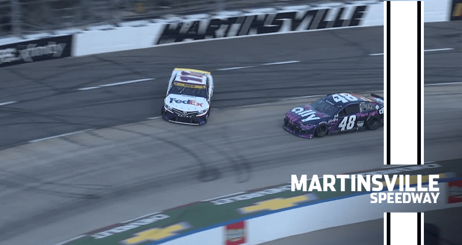 Alex Bowman bumps Denny Hamlin from the lead late NASCAR