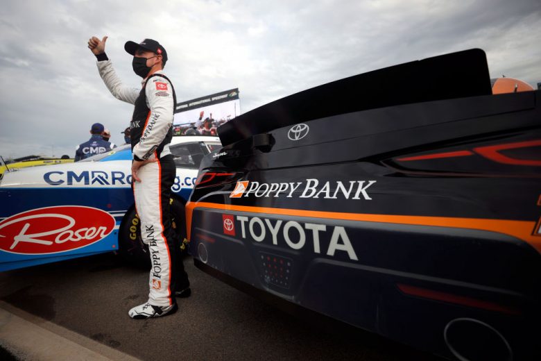 DAYTONA BEACH, FLORIDA - FEBRUARY 13: Daniel Hemric, driver of the #18 Poppy Bank Toyota, gives a thumbs up on the grid prior to the NASCAR Xfinity Series Beef. It's What's For Dinner. 300 at Daytona International Speedway on February 13, 2021 in Daytona Beach, Florida. (Photo by Chris Graythen/Getty Images) | Getty Images