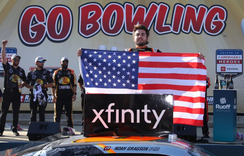 RICHMOND, VIRGINIA - SEPTEMBER 11: Noah Gragson, driver of the #9 Bass Pro Shops/TrueTimber/BRCC Chevrolet, celebrates in the Ruoff Mortgage victory lane after winning the NASCAR Xfinity Series Go Bowling 250 at Richmond Raceway on September 11, 2021 in Richmond, Virginia. (Photo by Sean Gardner/Getty Images) | Getty Images