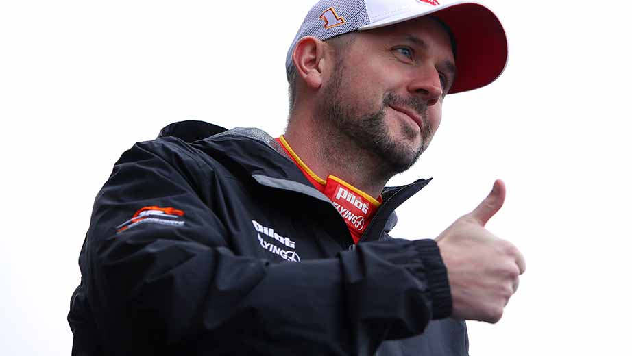 KANSAS CITY, KANSAS - OCTOBER 23: Michael Annett, driver of the #1 Pilot Flying J Chevrolet, gives a thumbs up to fans during pre-race ceremonies prior to the NASCAR Xfinity Series Kansas Lottery 300 at Kansas Speedway on October 16, 2021 in Kansas City, Kansas. (Photo by Sean Gardner/Getty Images) | Getty Images