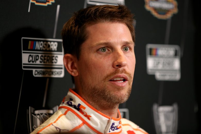 PHOENIX, ARIZONA - NOVEMBER 04: Denny Hamlin, driver of the #11 FedEx Express Toyota, speaks to the media during the 2021 NASCAR Championship 4 Media Day at the Phoenix Convention Center on November 04, 2021 in Phoenix, Arizona. (Photo by Meg Oliphant/Getty Images) | Getty Images