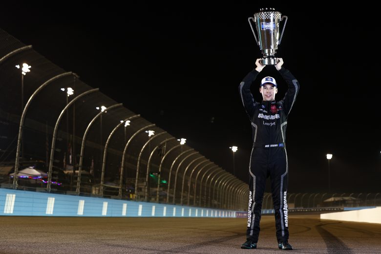 AVONDALE, ARIZONA - NOVEMBER 05: Ben Rhodes, driver of the #99 Bombardier LearJet 75 Toyota, poses for photos after winning the 2021 NASCAR Camping World Truck Series Championship at Phoenix Raceway on November 05, 2021 in Avondale, Arizona. (Photo by Sean Gardner/Getty Images) | Getty Images