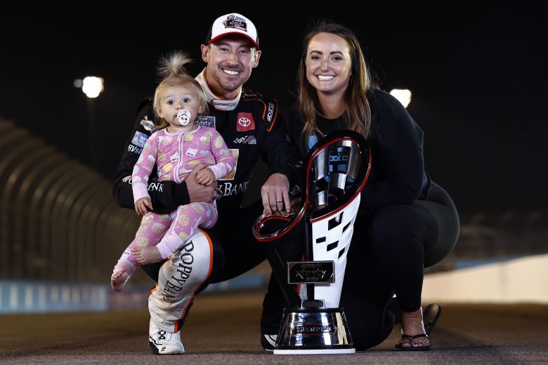AVONDALE, ARIZONA - NOVEMBER 06: Daniel Hemric, driver of the #18 Poppy Bank Toyota, poses for phots with his wife, Kenzie and daughter, Rhen Haven after winning the NASCAR Xfinity Series Championship at Phoenix Raceway on November 06, 2021 in Avondale, Arizona. (Photo by Sean Gardner/Getty Images) | Getty Images