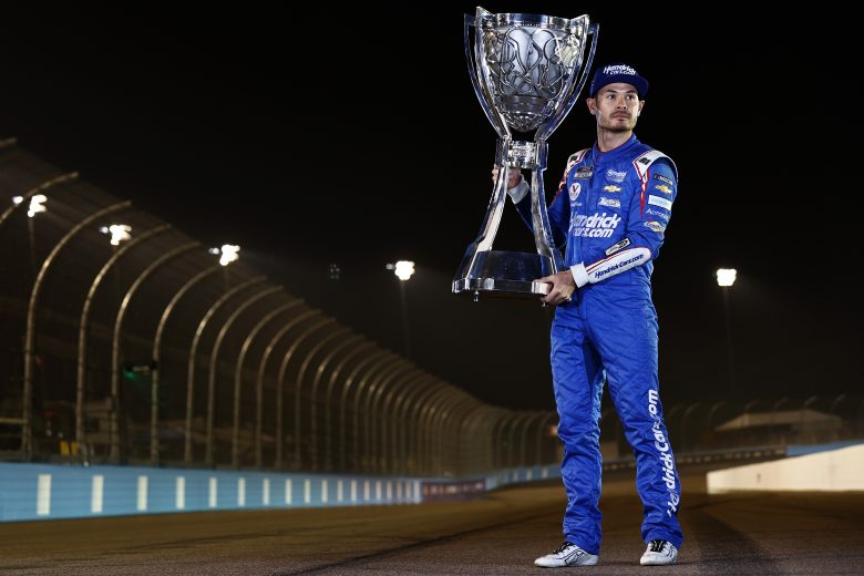 AVONDALE, ARIZONA - NOVEMBER 07: Kyle Larson, driver of the #5 HendrickCars.com Chevrolet, poses for photos after winning the NASCAR Cup Series Championship at Phoenix Raceway on November 07, 2021 in Avondale, Arizona. (Photo by Sean Gardner/Getty Images) | Getty Images