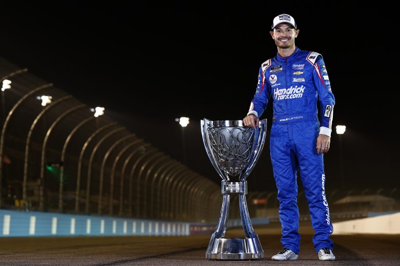 AVONDALE, ARIZONA - NOVEMBER 07: Kyle Larson, driver of the #5 HendrickCars.com Chevrolet, poses for photos after winning the NASCAR Cup Series Championship at Phoenix Raceway on November 07, 2021 in Avondale, Arizona. (Photo by Sean Gardner/Getty Images) | Getty Images