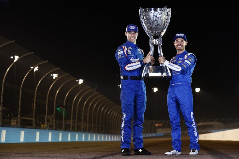 AVONDALE, ARIZONA - NOVEMBER 07: Kyle Larson, driver of the #5 HendrickCars.com Chevrolet, and crew chief Cliff Daniels pose for photos after winning the NASCAR Cup Series Championship at Phoenix Raceway on November 07, 2021 in Avondale, Arizona. (Photo by Sean Gardner/Getty Images) | Getty Images