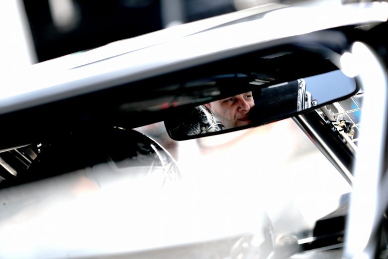 Justin Bonsignore, driver of the #51 Phoenix Communications, Inc. Chevrolet, sits in his car prior the Nu Way Auto Parts 150 for the NASCAR Whelen Modified Tour at New York International Raceway Park in Lancaster, New York on July 31, 2021. (Bryan Bennett/NASCAR)