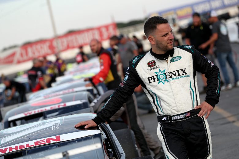 Justin Bonsignore, driver of the #51 Phoenix Communications, Inc. Chevrolet, during the Toyota Mod Classic 150 for the NASCAR Whelen Modified Tour at At Oswego Speedway in Oswego, New York on September 4, 2021. (Bryan Bennett/NASCAR)
