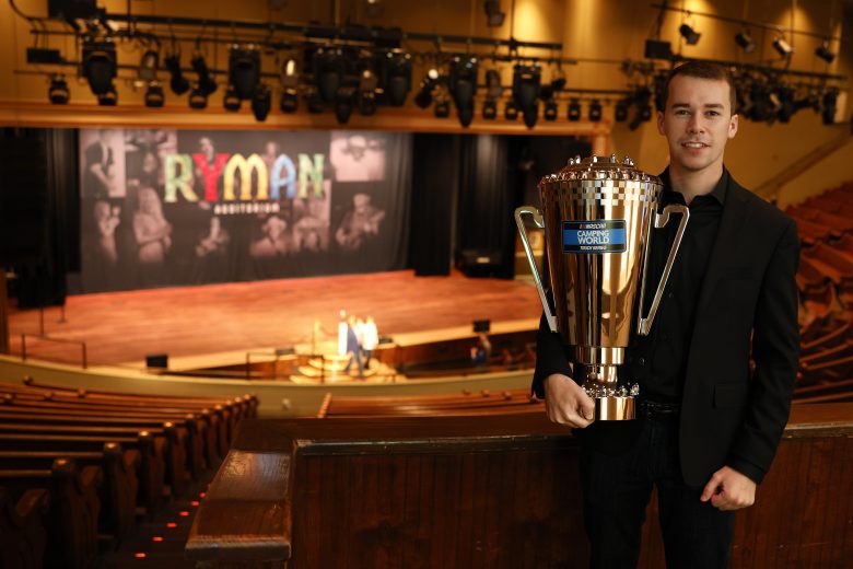 NASHVILLE, TENNESSEE - DECEMBER 01: The 2021 NASCAR Camping World Truck Series championship driver, Ben Rhodes poses for photos at the Ryman Auditorium on December 01, 2021 in Nashville, Tennessee. (Photo by Brett Carlsen/Getty Images) | Getty Images