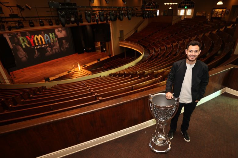 NASHVILLE, TENNESSEE - DECEMBER 01: The 2021 NASCAR Cup Series championship driver, Kyle Larson poses for photos at the Ryman Auditorium on December 01, 2021 in Nashville, Tennessee. (Photo by Chris Graythen/Getty Images) | Getty Images