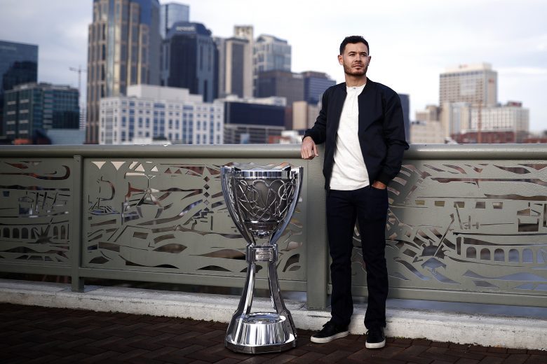 NASHVILLE, TENNESSEE - DECEMBER 01: The 2021 NASCAR Cup Series championship driver, Kyle Larson poses for photos on the Rooftop Terrace of the Twelve Thirty Club on December 01, 2021 in Nashville, Tennessee. (Photo by Jared C. Tilton/Getty Images) | Getty Images