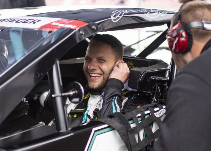 Justin Bonsignore, driver of the #51 Phoenix Communications Inc. Chevrolet, laughs with a crew members before practice prior to the Jennerstown Salutes 150 Presented By DGV for the NASCAR Whelen Modified Tour in Jennerstown, Pennsylvania on May 29, 2021. (Nate Smallwood/NASCAR)
