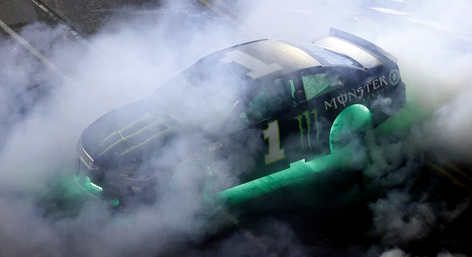Kurt Busch performs monster burnout on Broadway NASCAR