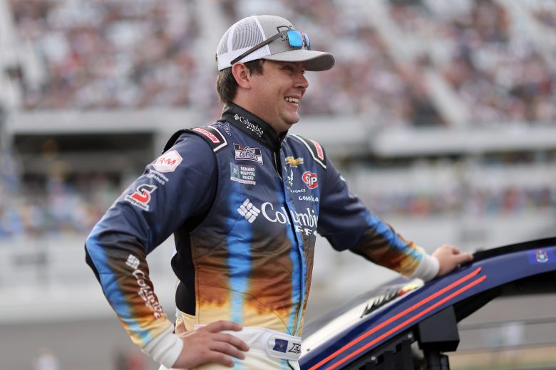 DAYTONA BEACH, FLORIDA - AUGUST 28: Erik Jones, driver of the #43 Columbia PFG Chevrolet, laughs on the grid prior to the NASCAR Cup Series Coke Zero Sugar 400 at Daytona International Speedway on August 28, 2021 in Daytona Beach, Florida. (Photo by James Gilbert/Getty Images) | Getty Images