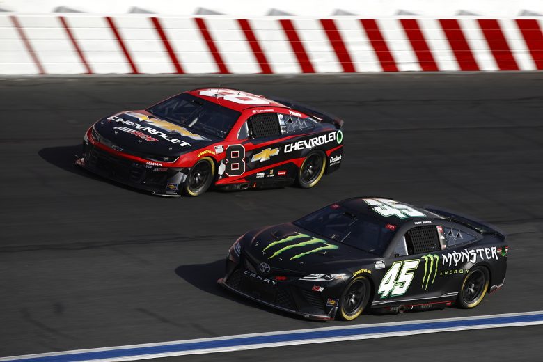CONCORD, NORTH CAROLINA - DECEMBER 17: Kurt Busch, driver of the #45 23XI Racing Toyota, and Tyler Reddick, driver of the #8 Richard Childress Racing Chevrolet, race during the NASCAR Next Gen Test at Charlotte Motor Speedway on December 17, 2021 in Concord, North Carolina. (Photo by Jared C. Tilton/Getty Images) | Getty Images