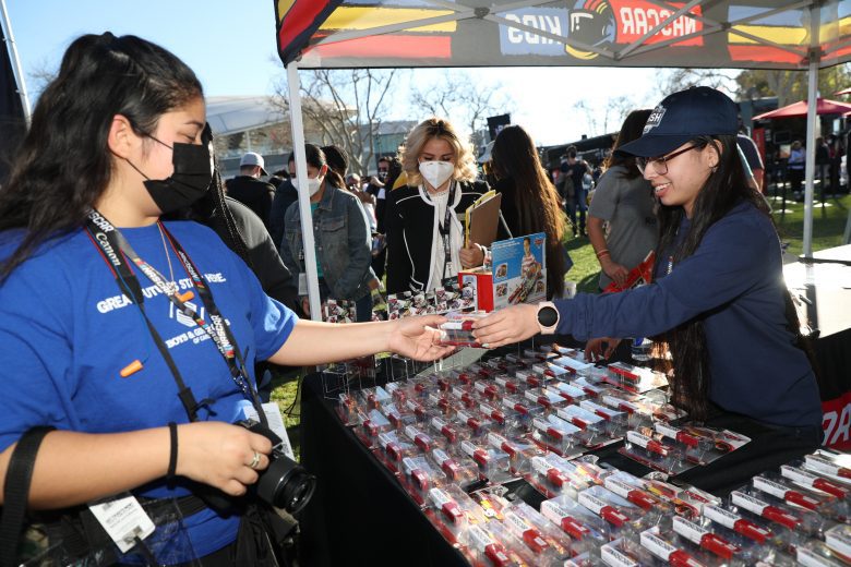 LOS ANGELES, CALIFORNIA - FEBRUARY 05: Boys & Girls Clubs of Carson kids receiving a tour around the track, which includes touring through the garage area and track walk. Kids interacting with a Cup driver during the tour. at Los Angeles Memorial Coliseum on February 05, 2022 in Los Angeles, California. (Photo by Meg Oliphant/Getty Images)