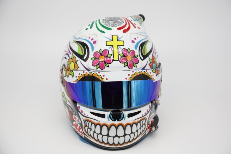 CONCORD, NORTH CAROLINA - JANUARY 18: A detail of the helmet of NASCAR driver Daniel Suarez during NASCAR Production Days at Clutch Studios on January 18, 2022 in Concord, North Carolina. (Photo by Chris Graythen/Getty Images) | Getty Images