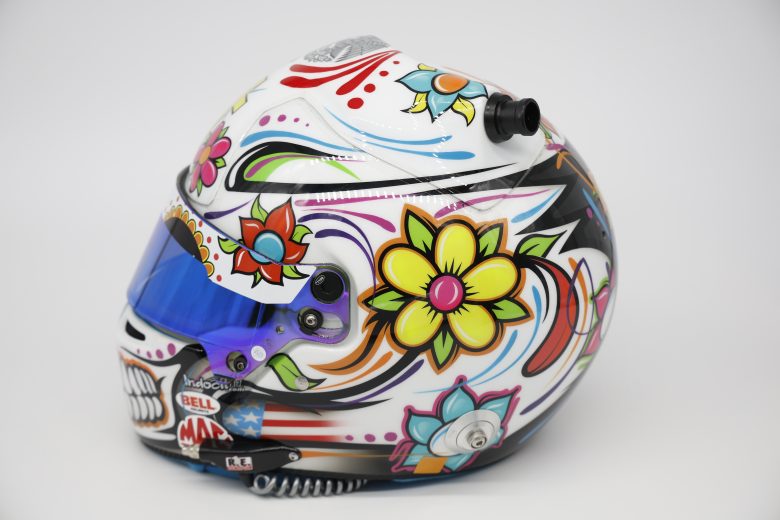 CONCORD, NORTH CAROLINA - JANUARY 18: A detail of the helmet of NASCAR driver Daniel Suarez during NASCAR Production Days at Clutch Studios on January 18, 2022 in Concord, North Carolina. (Photo by Chris Graythen/Getty Images) | Getty Images