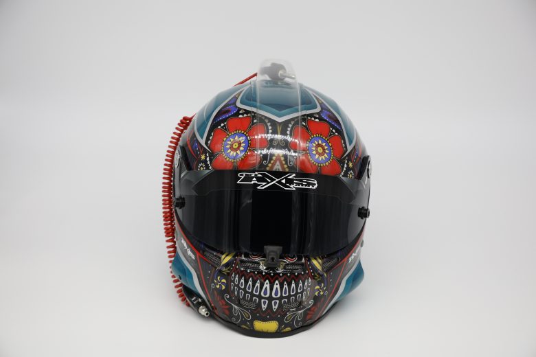 CONCORD, NORTH CAROLINA - JANUARY 18: A detail of the helmet of NASCAR driver Daniel Suarez during NASCAR Production Days at Clutch Studios on January 18, 2022 in Concord, North Carolina. (Photo by Chris Graythen/Getty Images) | Getty Images