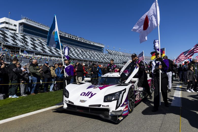 DAYTONA BEACH, FLORIDA - JANUARY 29: The #48 Ally Cadillac Racing Cadillac DPi of Jimmie Johnson, Kamui Kobayashi, Jose Maria Lopez, and Mike Rockenfeller is pushed during prerace before the start of the Rolex 24 at Daytona International Speedway on January 29, 2022 in Daytona Beach, Florida. (Photo by James Gilbert/Getty Images) | Getty Images