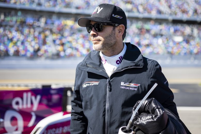 DAYTONA BEACH, FLORIDA - JANUARY 29: Jimmie Johnson driver of the #48 Ally Cadillac Racing Cadillac DPi, looks on before the start of the Rolex 24 at Daytona International Speedway on January 29, 2022 in Daytona Beach, Florida. (Photo by James Gilbert/Getty Images) | Getty Images