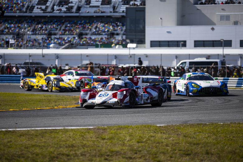 DAYTONA BEACH, FLORIDA - JANUARY 29: The #20 High Class Racing ORECA LMP2 07 of Dennis Andersen, Anders Fjordbach, Fabio Scherner, and Nico Mueller dives during the Rolex 24 at Daytona International Speedway on January 29, 2022 in Daytona Beach, Florida. (Photo by James Gilbert/Getty Images) | Getty Images