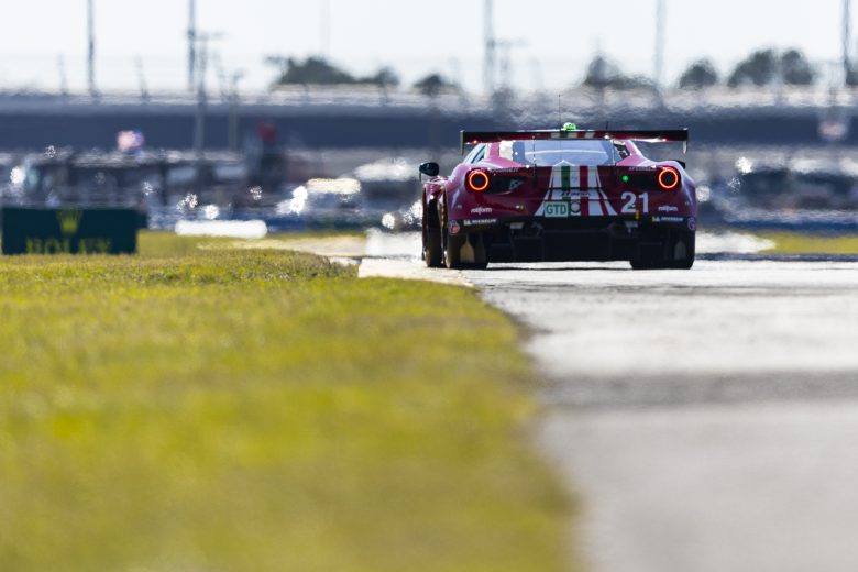 DAYTONA BEACH, FLORIDA - JANUARY 29: The #21 AF CORSE Ferrari 488 GT3 of Simon Mann, Luis Perez Companc, Nicklas Nielsen, and Toni Vilander drives during the Rolex 24 at Daytona International Speedway on January 29, 2022 in Daytona Beach, Florida. (Photo by James Gilbert/Getty Images) | Getty Images