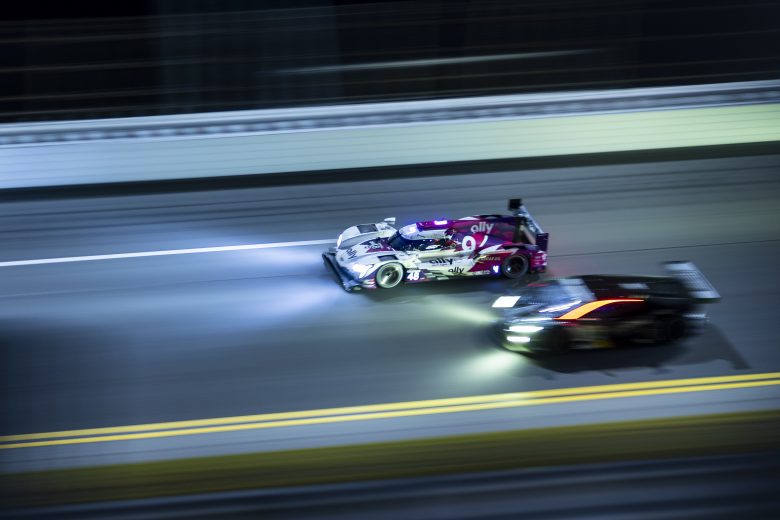 DAYTONA BEACH, FLORIDA - JANUARY 30: The #48 Ally Cadillac Racing Cadillac DPi of Jimmie Johnson, Kamui Kobayashi, Jose Maria Lopez, and Mike Rockenfeller drives during the Rolex 24 at Daytona International Speedway on January 30, 2022 in Daytona Beach, Florida. (Photo by James Gilbert/Getty Images) | Getty Images