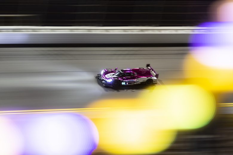DAYTONA BEACH, FLORIDA - JANUARY 30: The #60 Meyer Shank Racing w/ Curb-Agajanian Acura DPi of Helio Castroneves , Oliver Jarvis, Tom Blomqvist, and Simon Pagenaud drives during the Rolex 24 at Daytona International Speedway on January 30, 2022 in Daytona Beach, Florida. (Photo by James Gilbert/Getty Images) | Getty Images