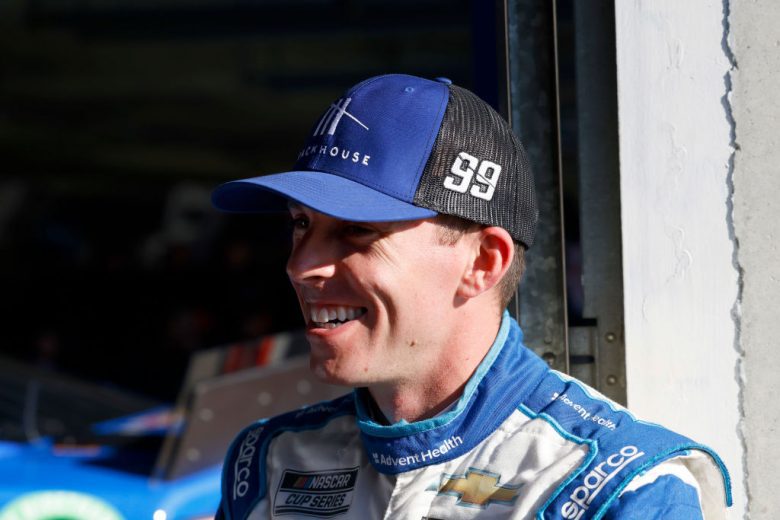 CONCORD, NORTH CAROLINA - NOVEMBER 17: Ross Chastain driver of the #99 TrackHouse Racing Chevrolet talks with his crew in the garage area during NASCAR Cup Series Next Gen testing at Charlotte Motor Speedway on November 17, 2021 in Concord, North Carolina. (Photo by Grant Halverson/Getty Images) | Getty Images
