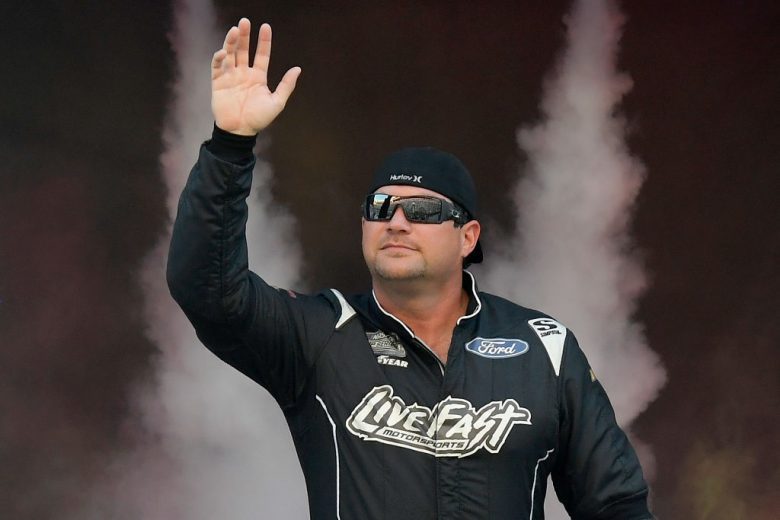 BRISTOL, TENNESSEE - SEPTEMBER 17: BJ McLeod, driver of the #15 TeamJDMotorsports.com Chevrolet, enters the stage during pre-race ceremonies prior to the NASCAR Xfinity Series Food City 300 at Bristol Motor Speedway on September 17, 2021 in Bristol, Tennessee. (Photo by Logan Riely/Getty Images) | Getty Images