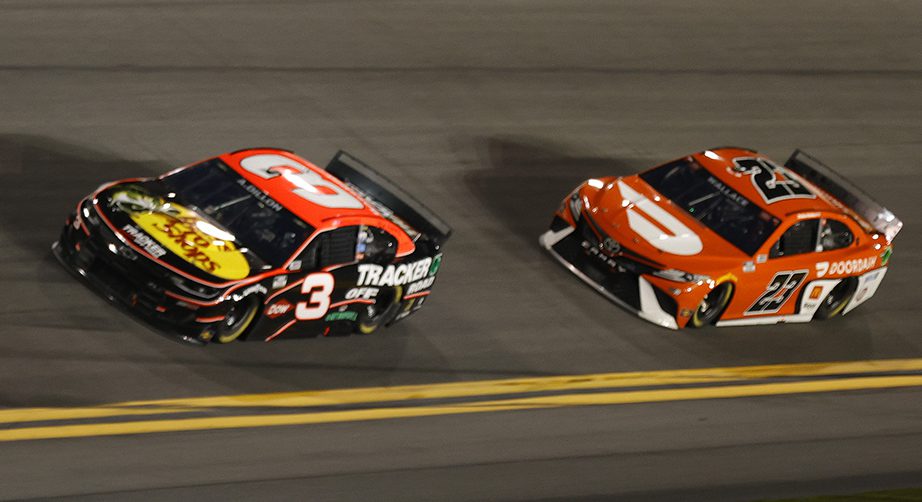 DAYTONA BEACH, FLORIDA - FEBRUARY 11: William Byron, driver of the #24 Axalta Chevrolet, Austin Dillon, driver of the #3 Bass Pro Shops Chevrolet, and Bubba Wallace, driver of the #23 DoorDash Toyota, race during the NASCAR Cup Series Bluegreen Vacations Duel #2 at Daytona International Speedway on February 11, 2021 in Daytona Beach, Florida. (Photo by Jared C. Tilton/Getty Images) | Getty Images