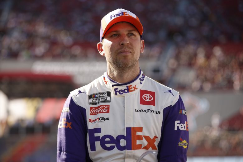 LOS ANGELES, CALIFORNIA - FEBRUARY 06: Denny Hamlin, driver of the #11 FedEx Express Toyota, is seen on the grid prior to the NASCAR Cup Series Busch Light Clash at the Los Angeles Memorial Coliseum on February 06, 2022 in Los Angeles, California. (Photo by Chris Graythen/Getty Images) | Getty Images
