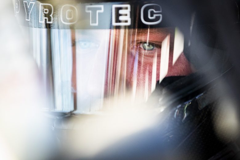 Dylan Slepian, driver of the #70 Eastport Feeds Chevrolet, looks on during the New Smyrna Visitors Bureau 200 for the NASCAR Whelen Modified Tour during night 2 of the World Series of Asphalt Stock Car Racing at New Smyrna Speedway in New Smyrna, Florida on February 12, 2022. (Adam Glanzman/NASCAR)