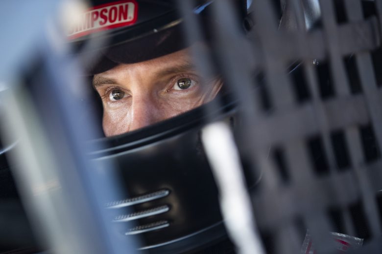 Matt Hirschman, driver of the #60 PeeDee Motorsports Car, looks on during the New Smyrna Visitors Bureau 200 for the NASCAR Whelen Modified Tour during night 2 of the World Series of Asphalt Stock Car Racing at New Smyrna Speedway in New Smyrna, Florida on February 12, 2022. (Adam Glanzman/NASCAR)