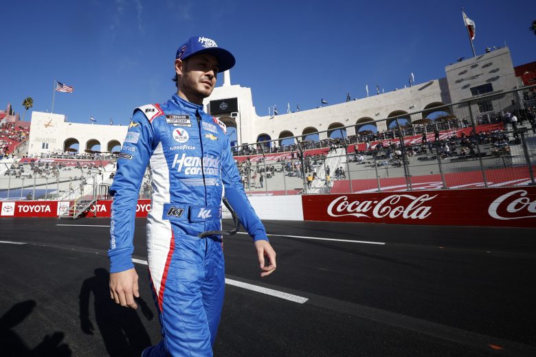 LOS ANGELES, CALIFORNIA - FEBRUARY 06: Kyle Larson, driver of the #5 HendrickCars.com Chevrolet, walks the track during driver intros prior to the NASCAR Cup Series Busch Light Clash at the Los Angeles Memorial Coliseum on February 06, 2022 in Los Angeles, California. (Photo by Chris Graythen/Getty Images) | Getty Images