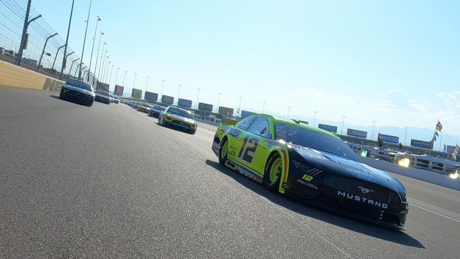 LAS VEGAS, NEVADA - SEPTEMBER 26: Ryan Blaney, driver of the #12 Ford, leads the field on a pace lap prior to the NASCAR Cup Series South Point 400 at Las Vegas Motor Speedway on September 26, 2021 in Las Vegas, Nevada. (Photo by Chris Graythen/Getty Images) | Getty Images