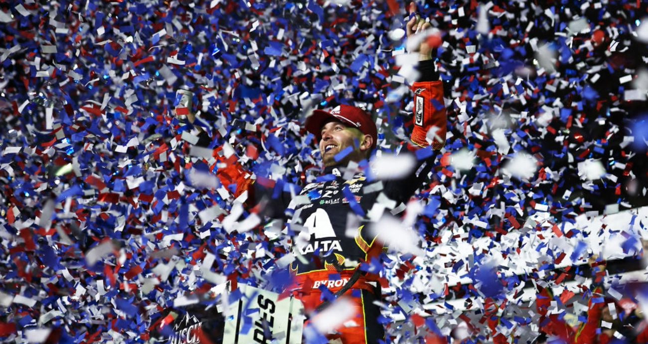 William Byron celebrates in Victory Lane at Daytona.