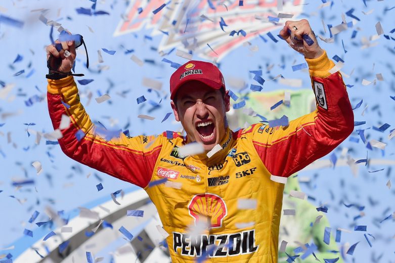 TALLADEGA, AL - APRIL 29:  Joey Logano, driver of the #22 Shell Pennzoil/Autotrader Ford, celebrates in Victory Lane after winning the Monster Energy NASCAR Cup Series GEICO 500 at Talladega Superspeedway on April 29, 2018 in Talladega, Alabama.  (Photo by Jared C. Tilton/Getty Images) | Getty Images