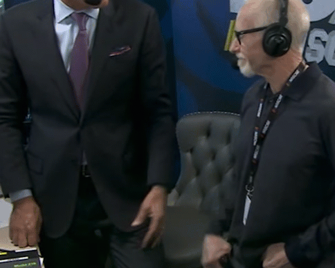 Close call here by Mark Martin, who pivots to handshake formation just in time. Crisis averted.