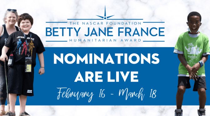 Featured image for The NASCAR Foundation opens nominations for 12th annual Betty Jane France Humanitarian Award