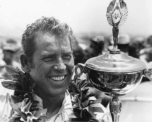 UNKNOWN — 1970s: David Pearson with just one of the more than 100 trophies he earned during his NASCAR Cup racing career. (Photo by ISC Images & Archives via Getty Images)