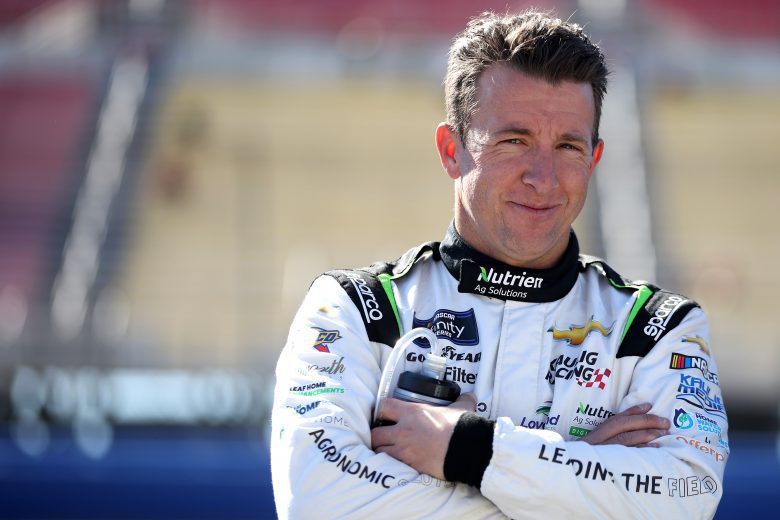 FONTANA, CALIFORNIA - FEBRUARY 26: AJ Allmendinger, driver of the #16 Nutrien Ag Solutions Chevrolet, looks on during qualifying for the NASCAR Xfinity Series Production Alliance 300 at Auto Club Speedway on February 26, 2022 in Fontana, California. (Photo by James Gilbert/Getty Images) | Getty Images