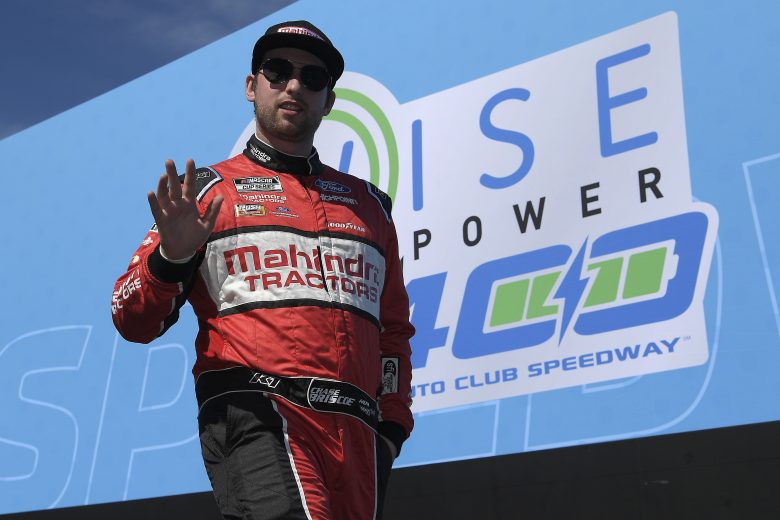 FONTANA, CA - FEBRUARY 27: Chase Briscoe, driver of the #14 Mahindra Tractors Ford, waves to fans as he walks onstage during driver intros prior to the NASCAR Cup Series Wise Power 400 at Auto Club Speedway on February 27, 2022 in Fontana, California. (Photo by Kevork Djansezian/Getty Images) | Getty Images