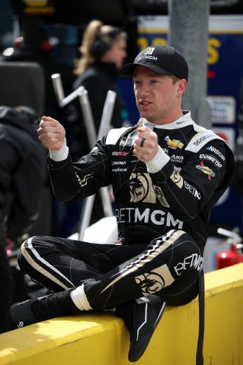 LAS VEGAS, NEVADA - MARCH 05: Tyler Reddick, driver of the #8 BetMGM Chevrolet, talks on the grid during qualifying for the NASCAR Cup Series Pennzoil 400 at Las Vegas Motor Speedway on March 05, 2022 in Las Vegas, Nevada. (Photo by Meg Oliphant/Getty Images) | Getty Images
