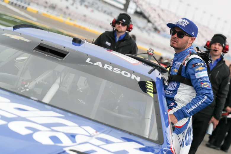 LAS VEGAS, NEVADA - MARCH 05: Kyle Larson, driver of the #5 HendrickCars.com Chevrolet, enters his car during qualifying for the NASCAR Cup Series Pennzoil 400 at Las Vegas Motor Speedway on March 05, 2022 in Las Vegas, Nevada. (Photo by Meg Oliphant/Getty Images) | Getty Images