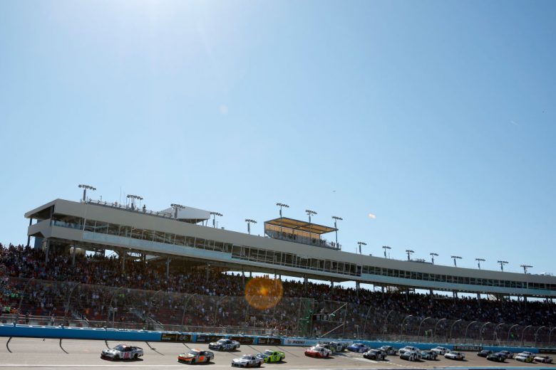 AVONDALE, ARIZONA - MARCH 12: Trevor Bayne, driver of the #18 Devotion Nutrition Toyota, leads the field to start the NASCAR Xfinity Series United Rentals 200 at Phoenix Raceway on March 12, 2022 in Avondale, Arizona. (Photo by Sean Gardner/Getty Images) | Getty Images