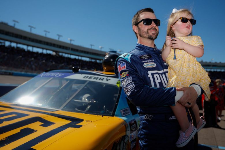 AVONDALE, ARIZONA - MARCH 12: Josh Berry, driver of the #8 PUBG Mobile Chevrolet, spends time with his daughter Mackenzie, on the grid prior to the NASCAR Xfinity Series United Rentals 200 at Phoenix Raceway on March 12, 2022 in Avondale, Arizona. (Photo by Sean Gardner/Getty Images) | Getty Images