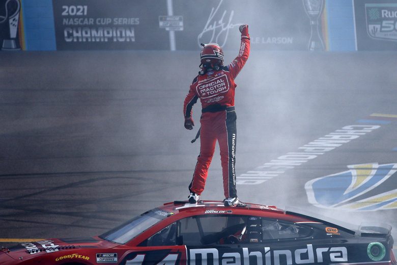 AVONDALE, ARIZONA - MARCH 13: Chase Briscoe, driver of the #14 Mahindra Tractors Ford, celebrates after winning the Ruoff Mortgage 500 at Phoenix Raceway on March 13, 2022 in Avondale, Arizona. (Photo by Sean Gardner/Getty Images) | Getty Images